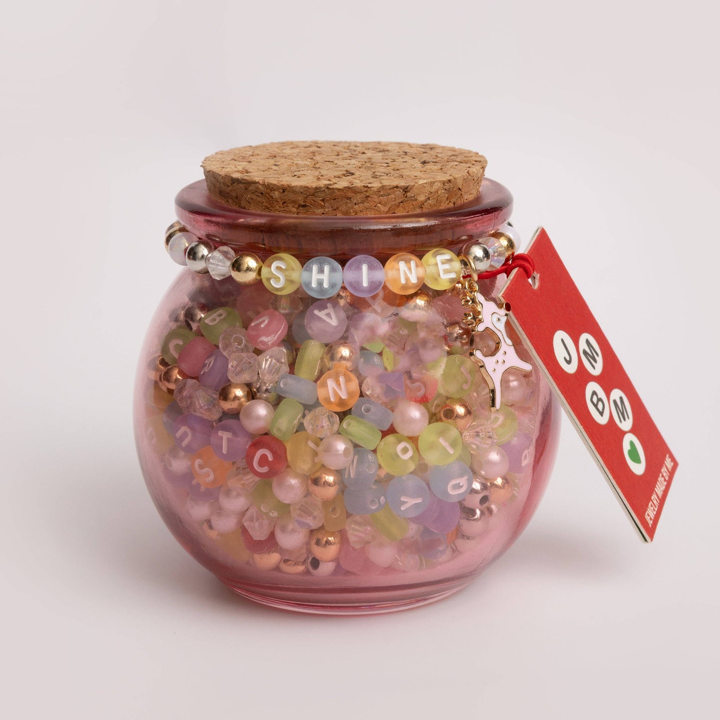 Pink Reindeer Letters & Pearls Bead Jar