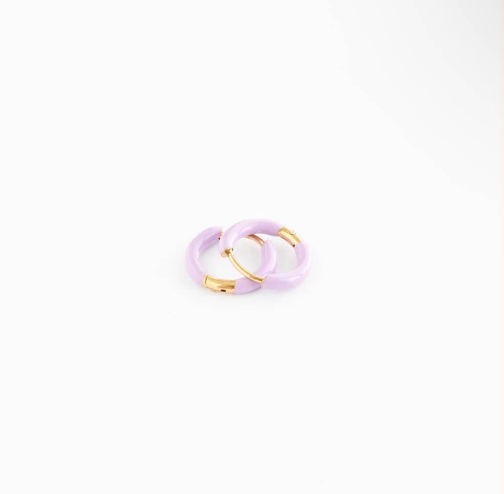 Purple Enamel Hoop Earrings