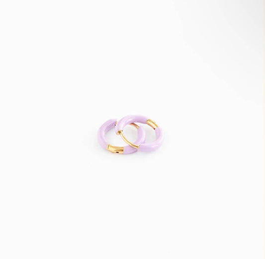 Purple Enamel Hoop Earrings