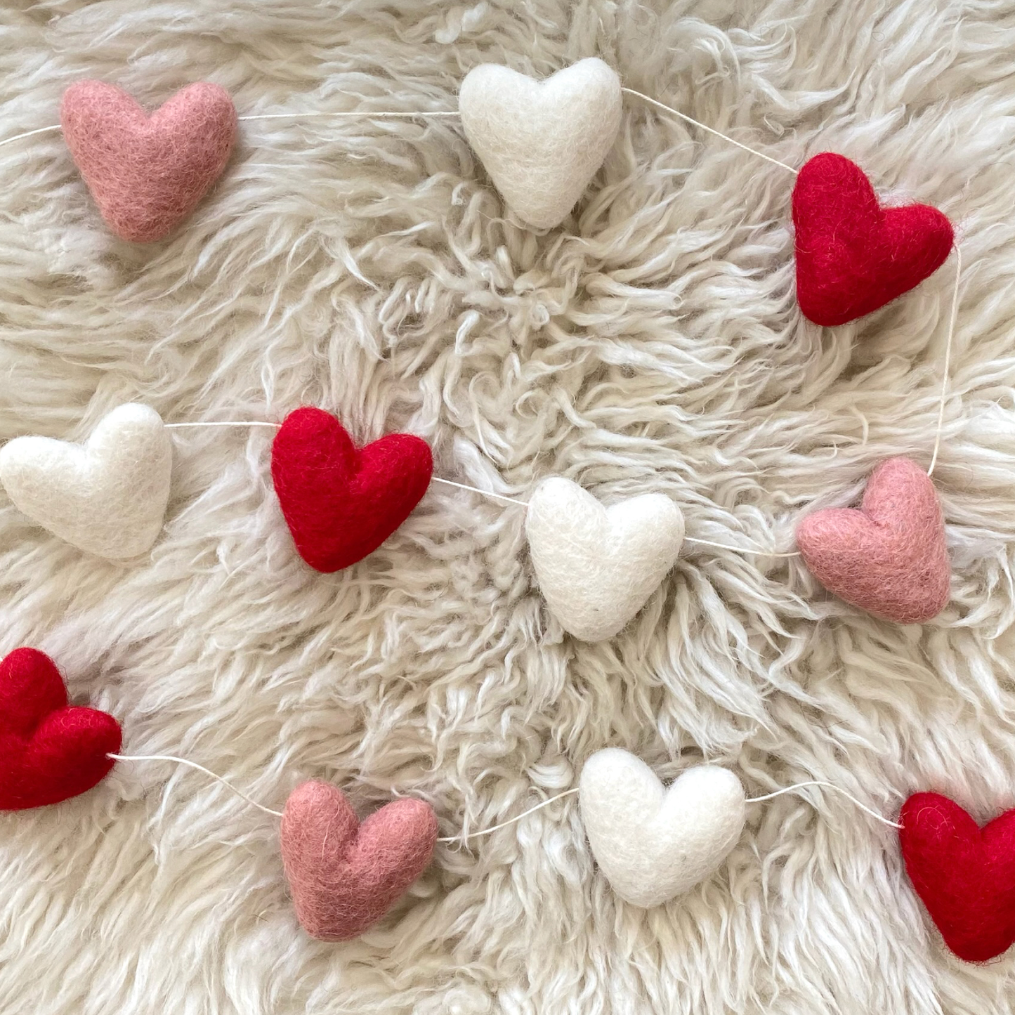 Red, Pink & White Felt Heart Garland