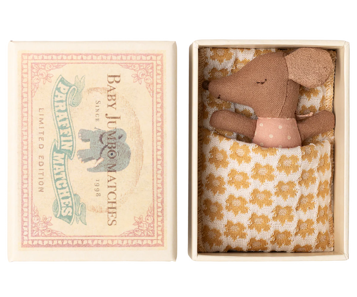 Sleepy Wakey Baby Mouse in Matchbox, Rose