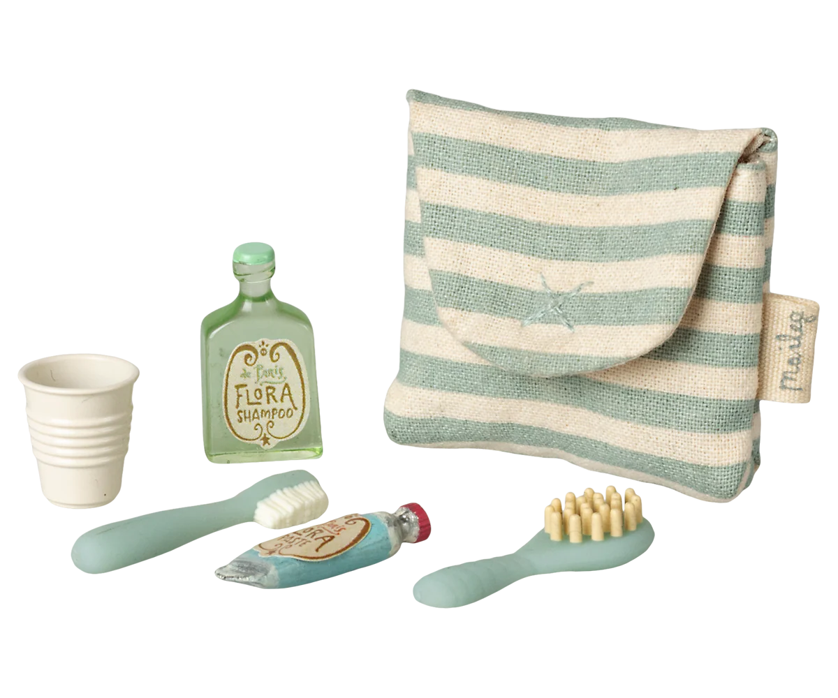 Tooth Brush Set in Bag, Mouse, Blue Stripe