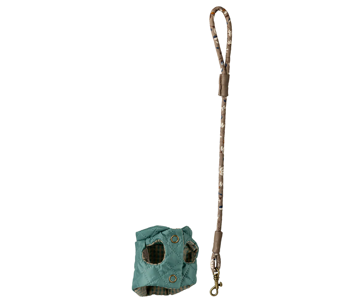 Pet supply, Harness and leash - Dark mint by Maileg
