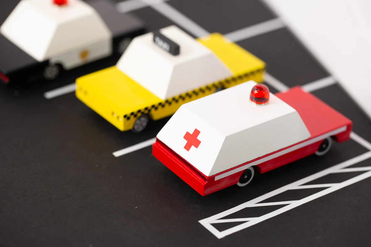 Red and White Ambulance Candylab Car