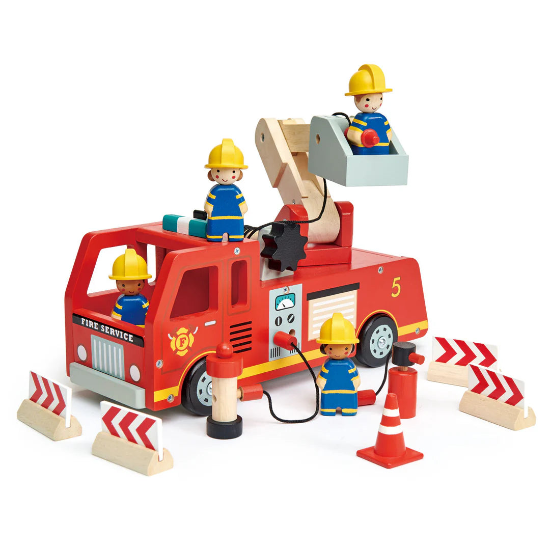 Fire Engine, Firefighters Wooden Toy Set by Tender Leaf Toys