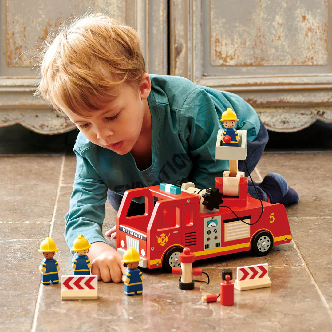 Fire Engine, Firefighters Wooden Toy Set by Tender Leaf Toys