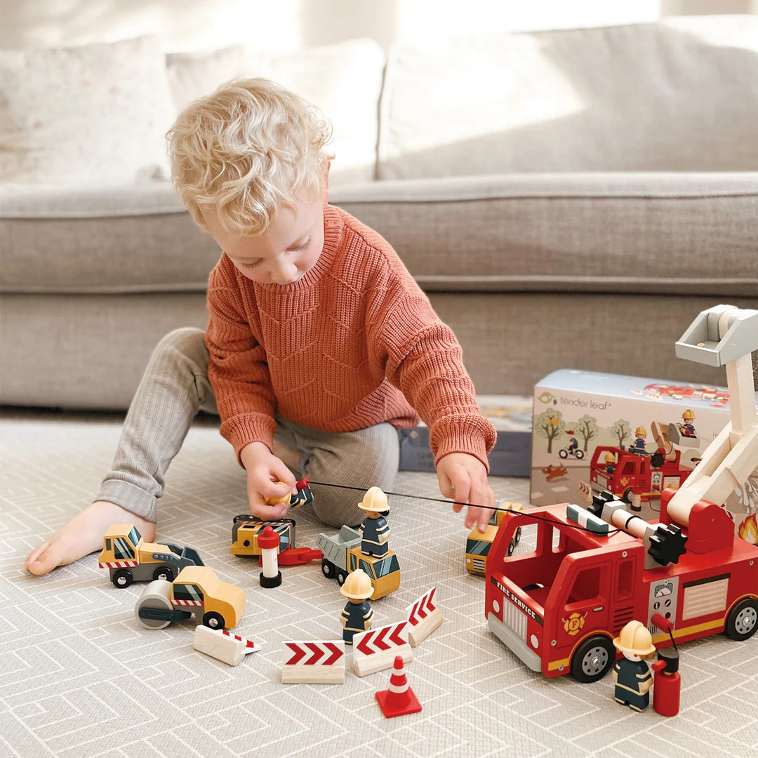 Fire Engine, Firefighters Wooden Toy Set by Tender Leaf Toys