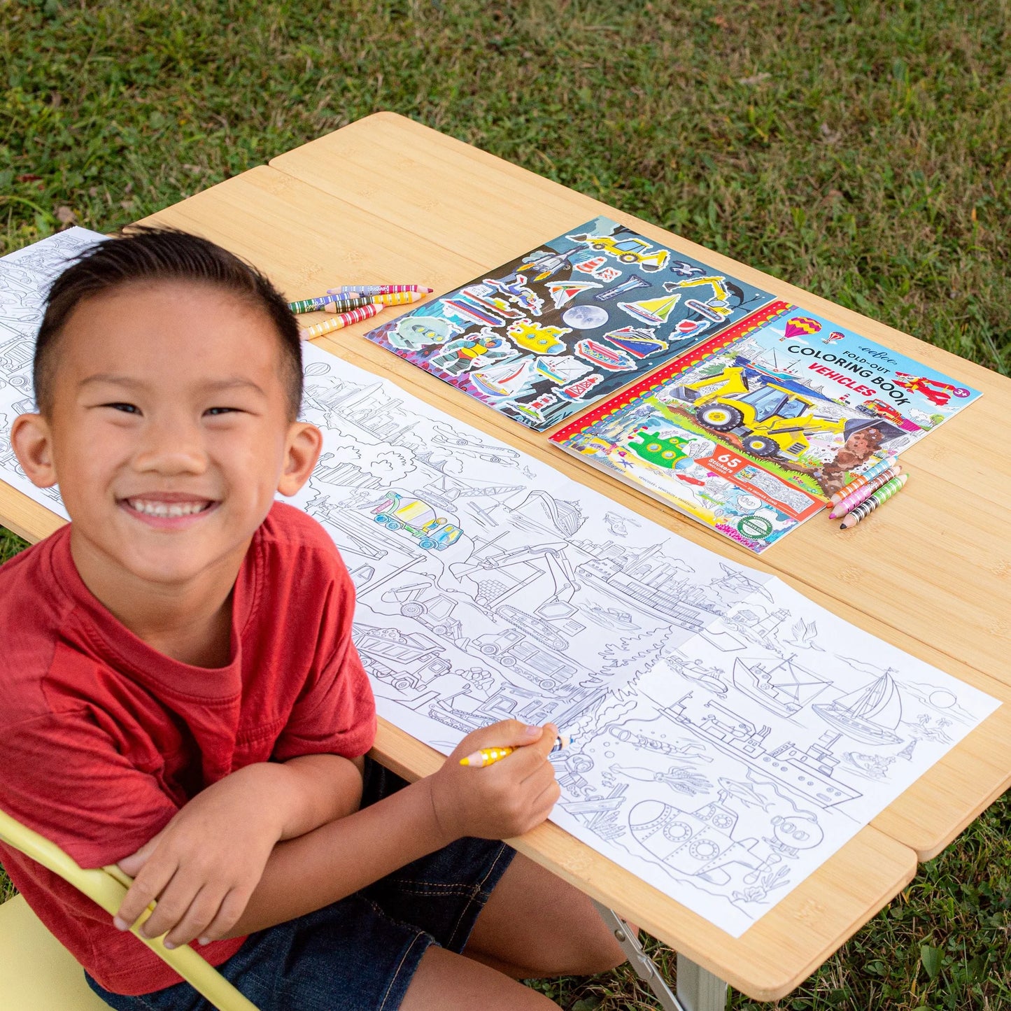 Vehicles Fold-Out Coloring Book by eeBoo