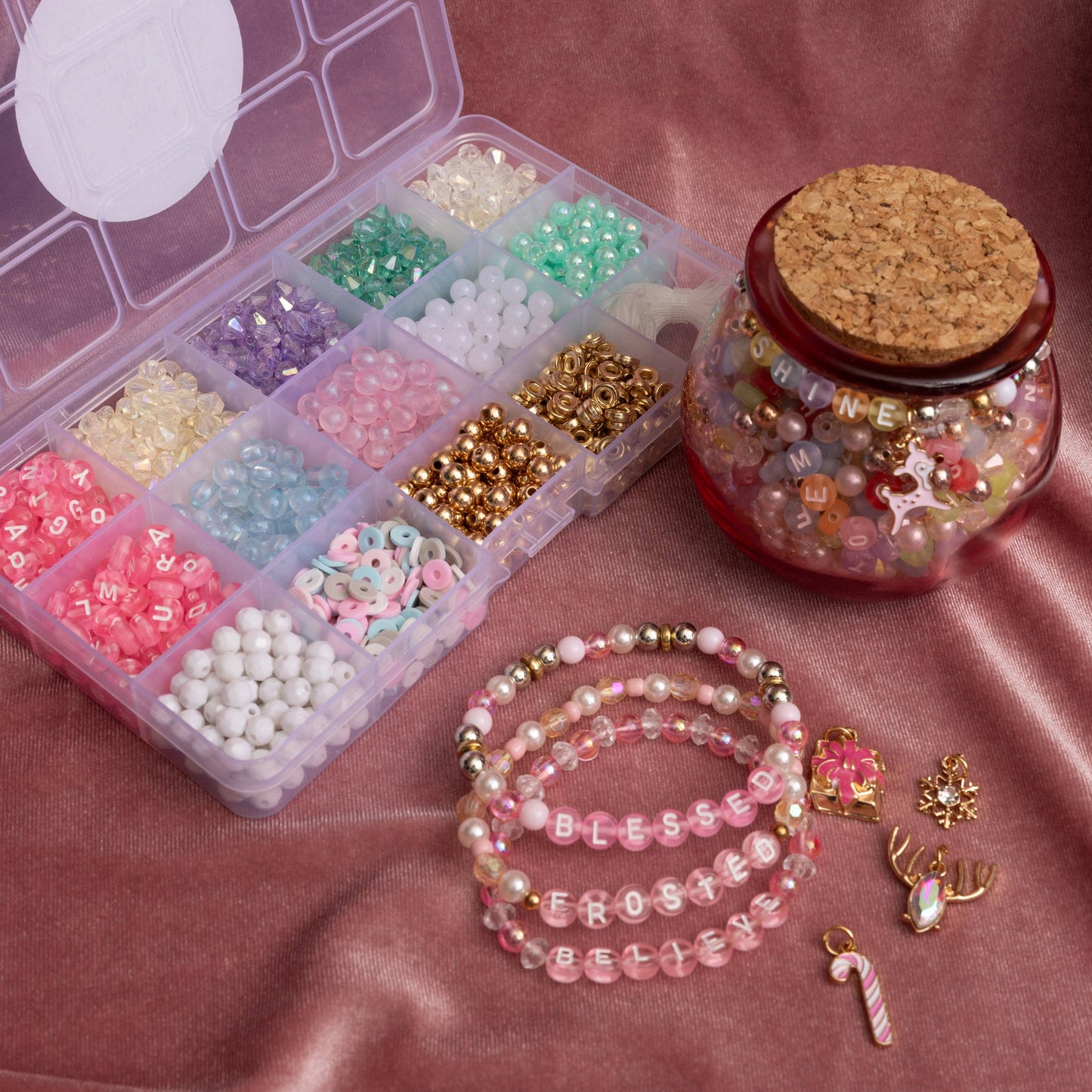 Pastel Holiday Pink Letter Bead Box