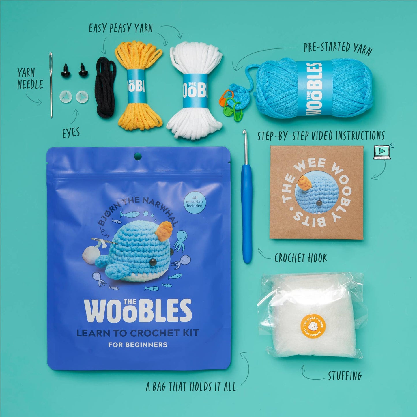 Bjorn the Narwhal Beginner Crochet Kit - The Woobles