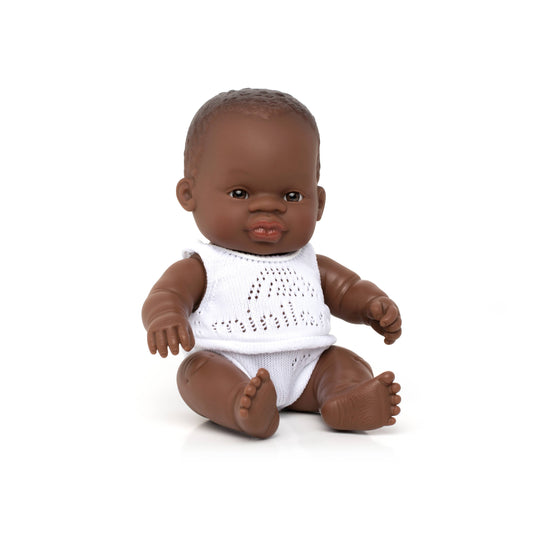 Miniland Newborn Baby Doll Dark Skin Tone Boy 8 1/4"