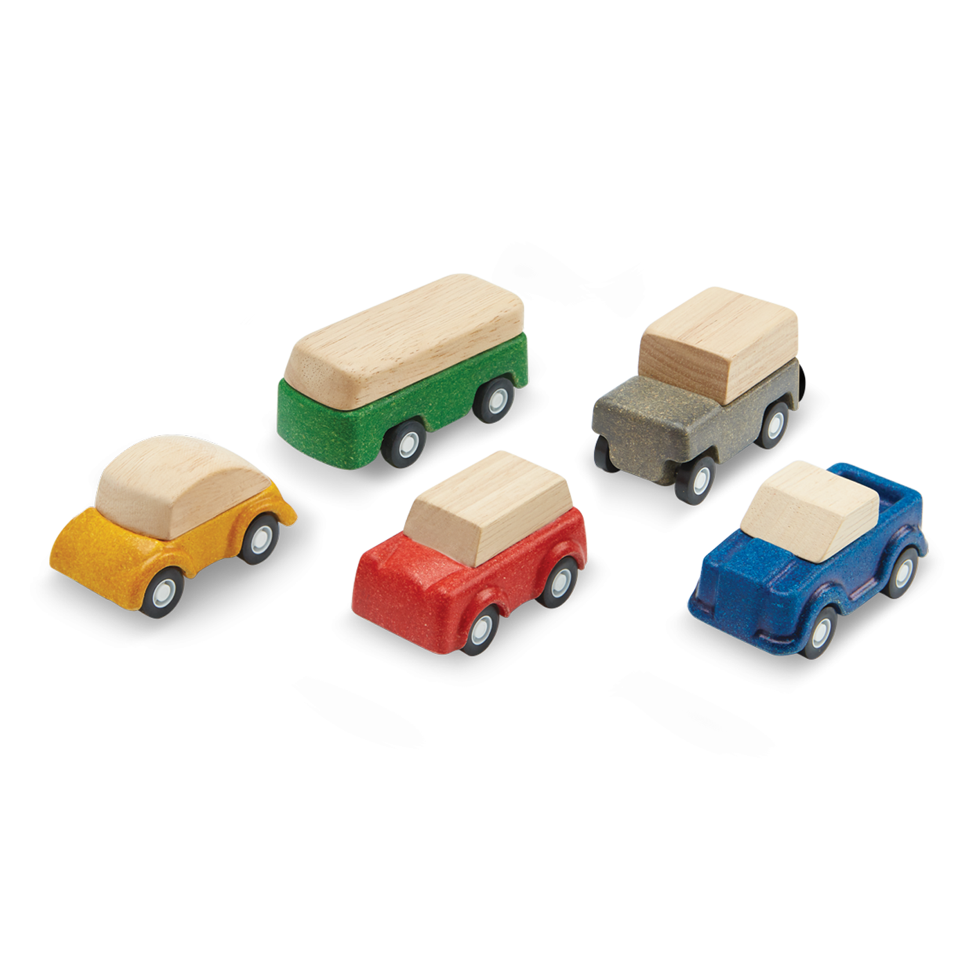 PlanWorld Toy Cars Set - Car, SUV, Bus, Truck, and Wagon by PlanToys