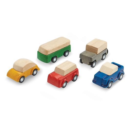 PlanWorld Toy Cars Set - Car, SUV, Bus, Truck, and Wagon by PlanToys