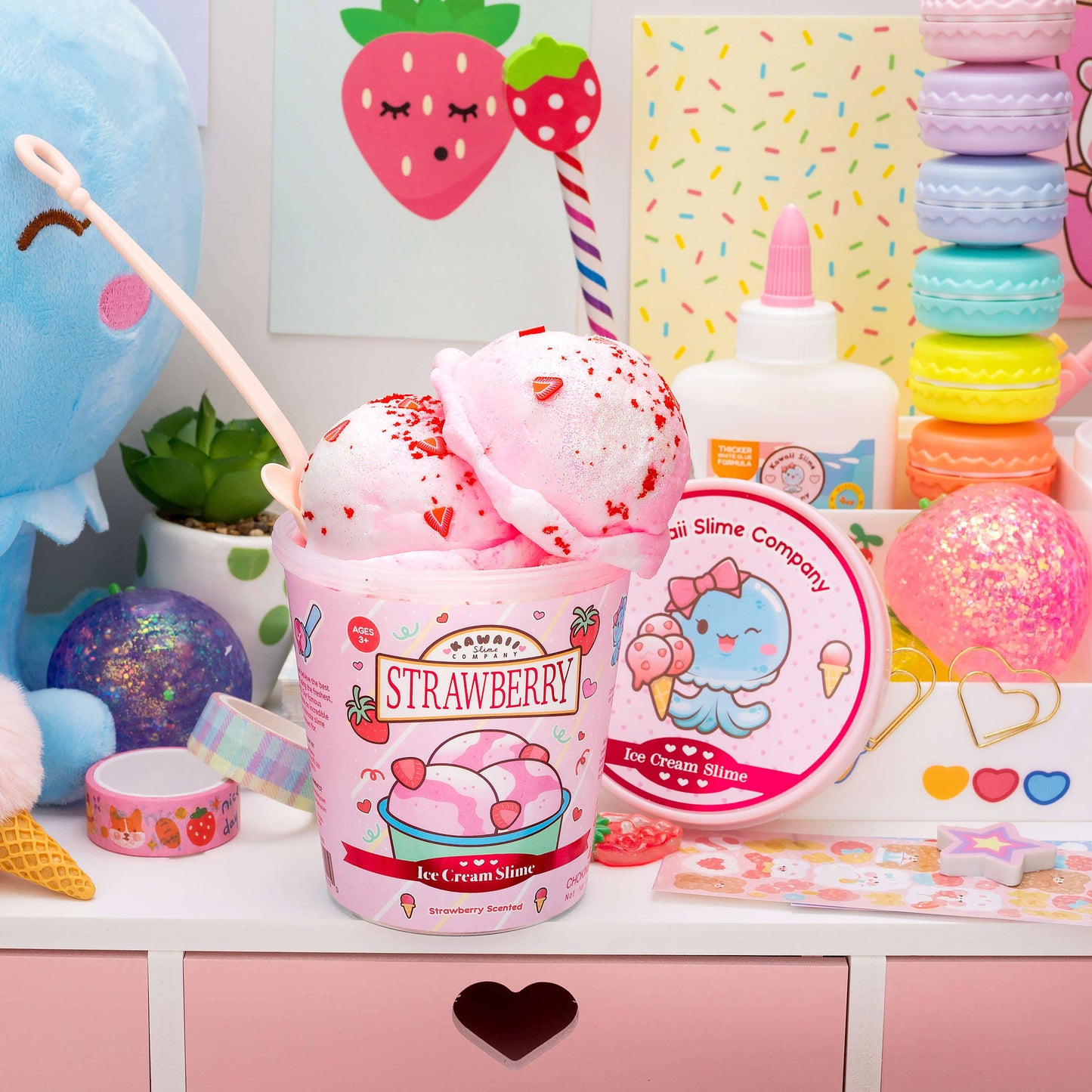Strawberry Scented Ice Cream Pint Slime by Kawaii Slime Company