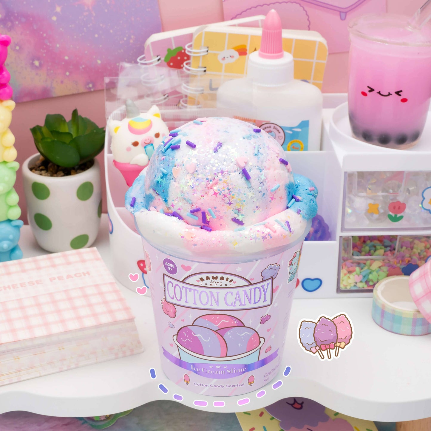 Cotton Candy Scented Ice Cream Pint Slime by Kawaii Slime Company