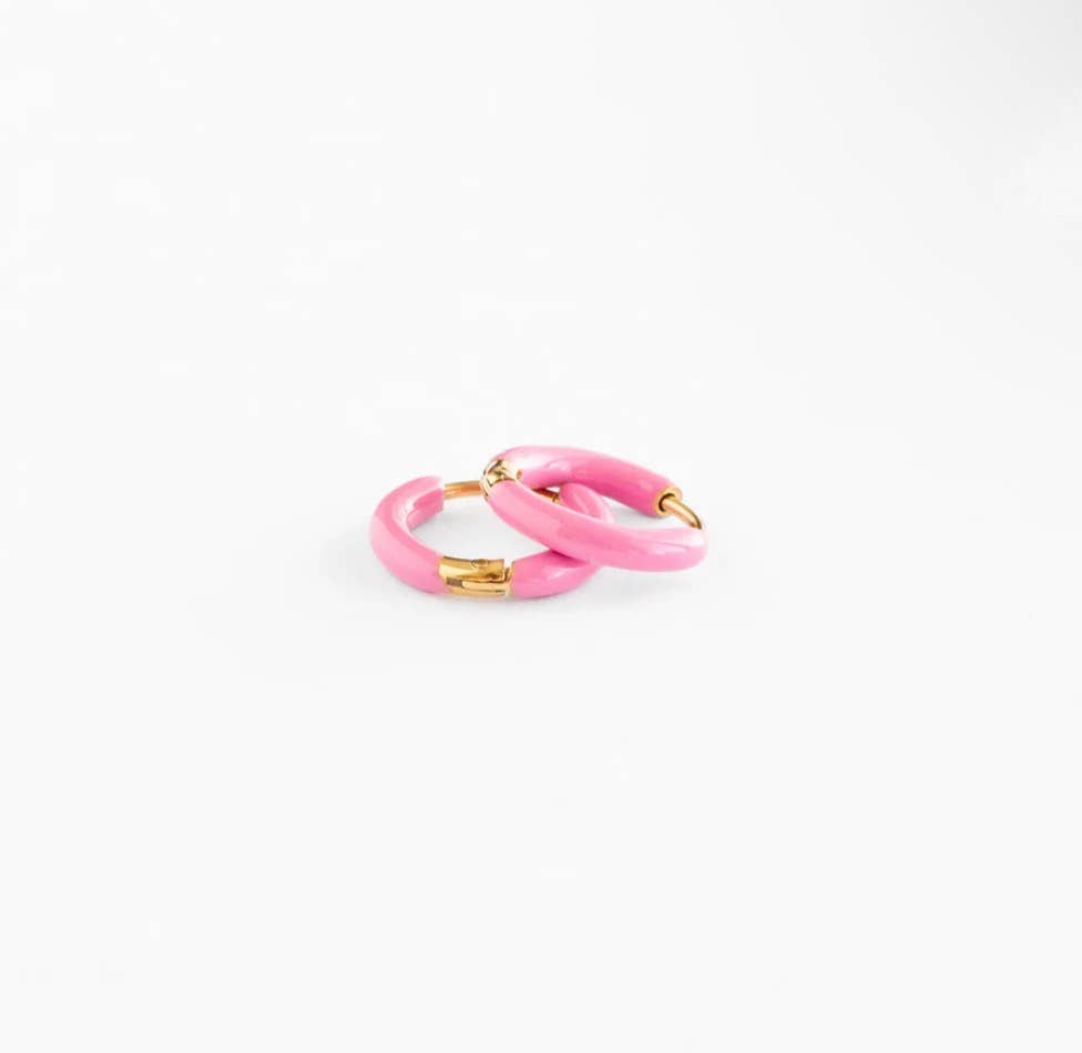Pink Enamel Hoop Earrings