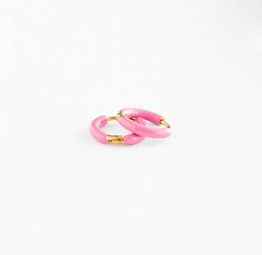Pink Enamel Hoop Earrings