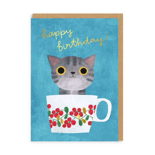 Teacup Kitten Happy Birthday Greeting Card