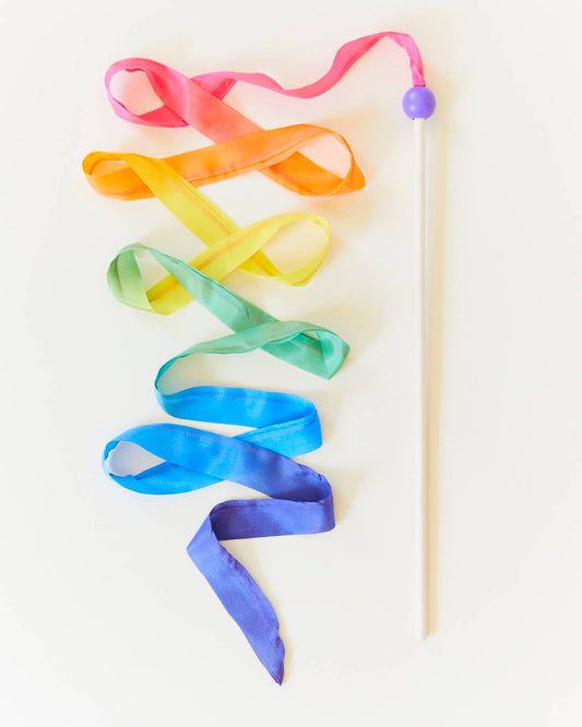 Rainbow Silk & Wood Streamer Wand - Sarah's Silks