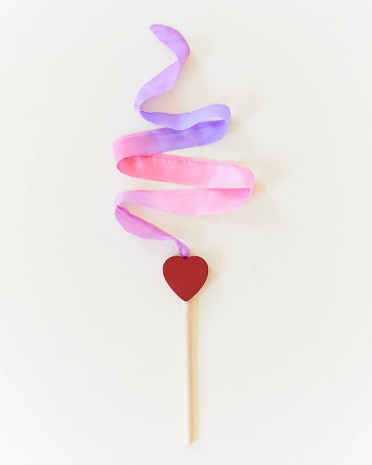 Heart Wand Streamer - Silk & Wood Wand