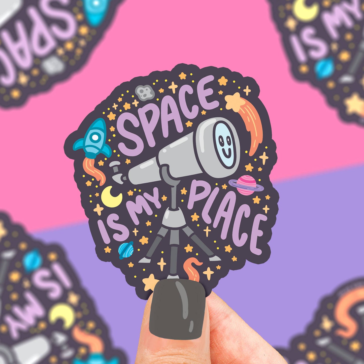 Space is My Place Telescope Water Bottle Vinyl Sticker