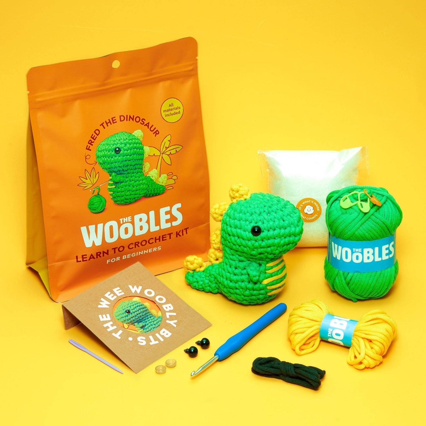 Fred the Dinosaur Beginner Crochet Kit - The Woobles