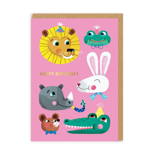 Animal Smiling Faces Greeting Card